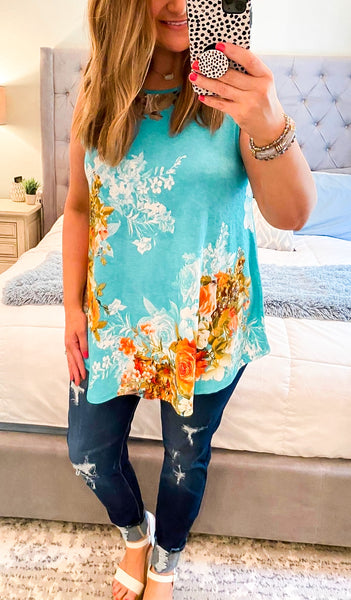 Mint Floral Flowy Tank