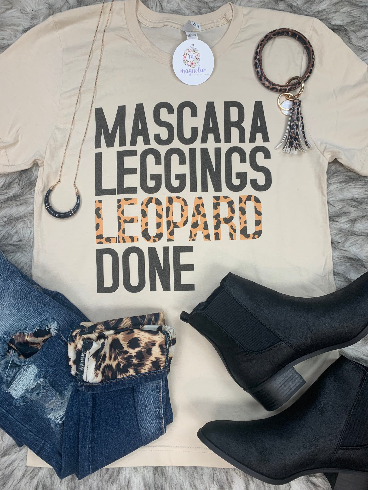 Cream Mascara Leggings Leopard Tee