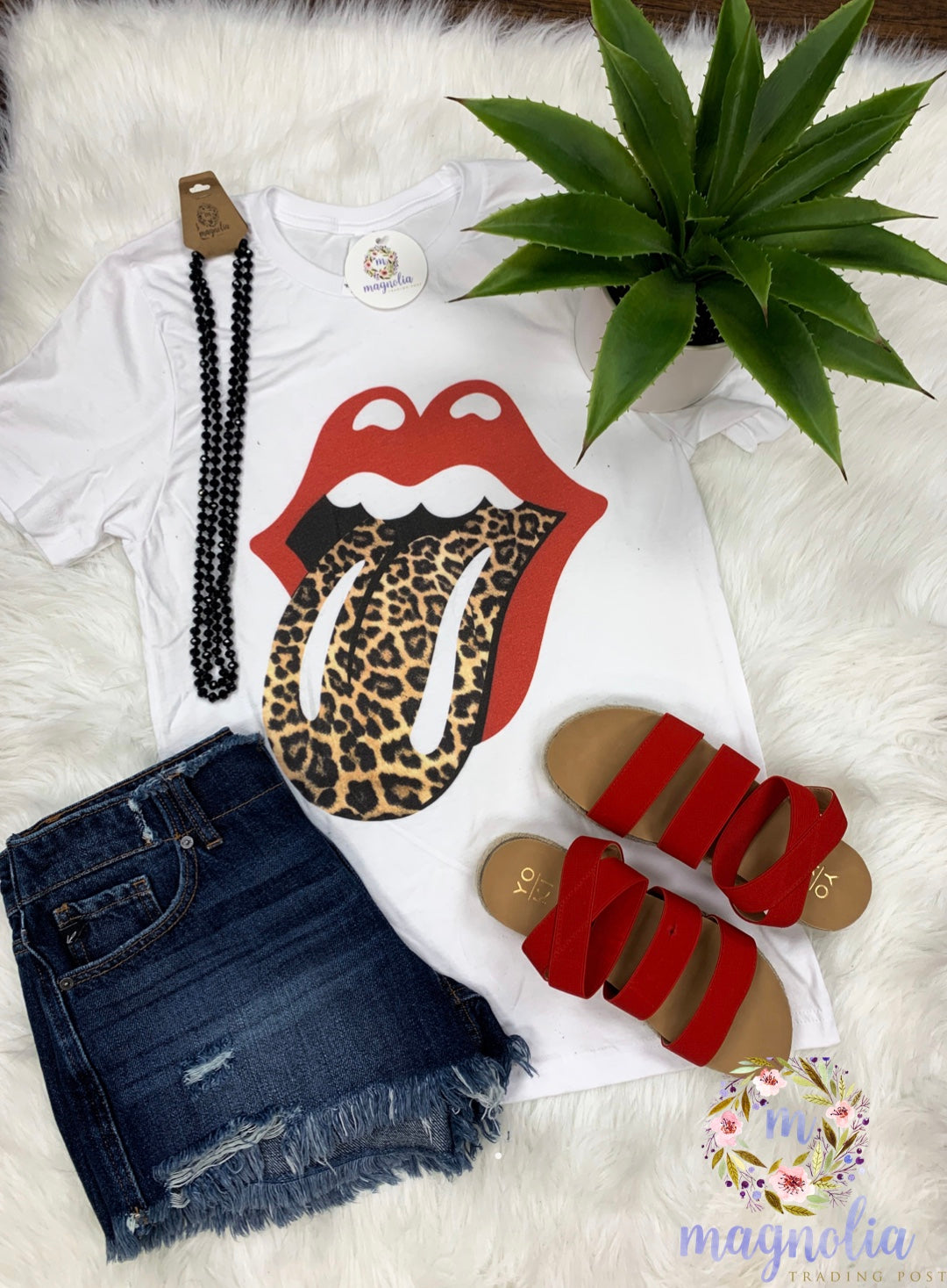 Rolling Stones Leopard Print Tongue Tee (White)