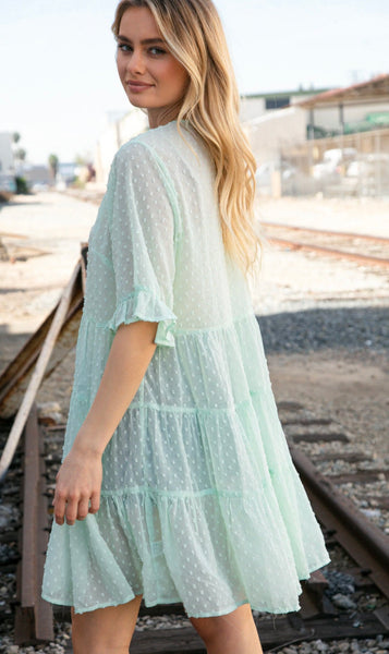 Mint Ruffle & Swiss Dot Cardigan