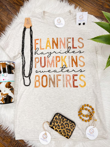 Flannels Hayrides Pumpkins Sweaters Bonfires Tee