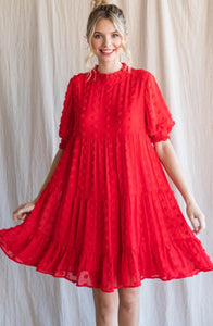 Swiss Dot Ruffle Dress Red
