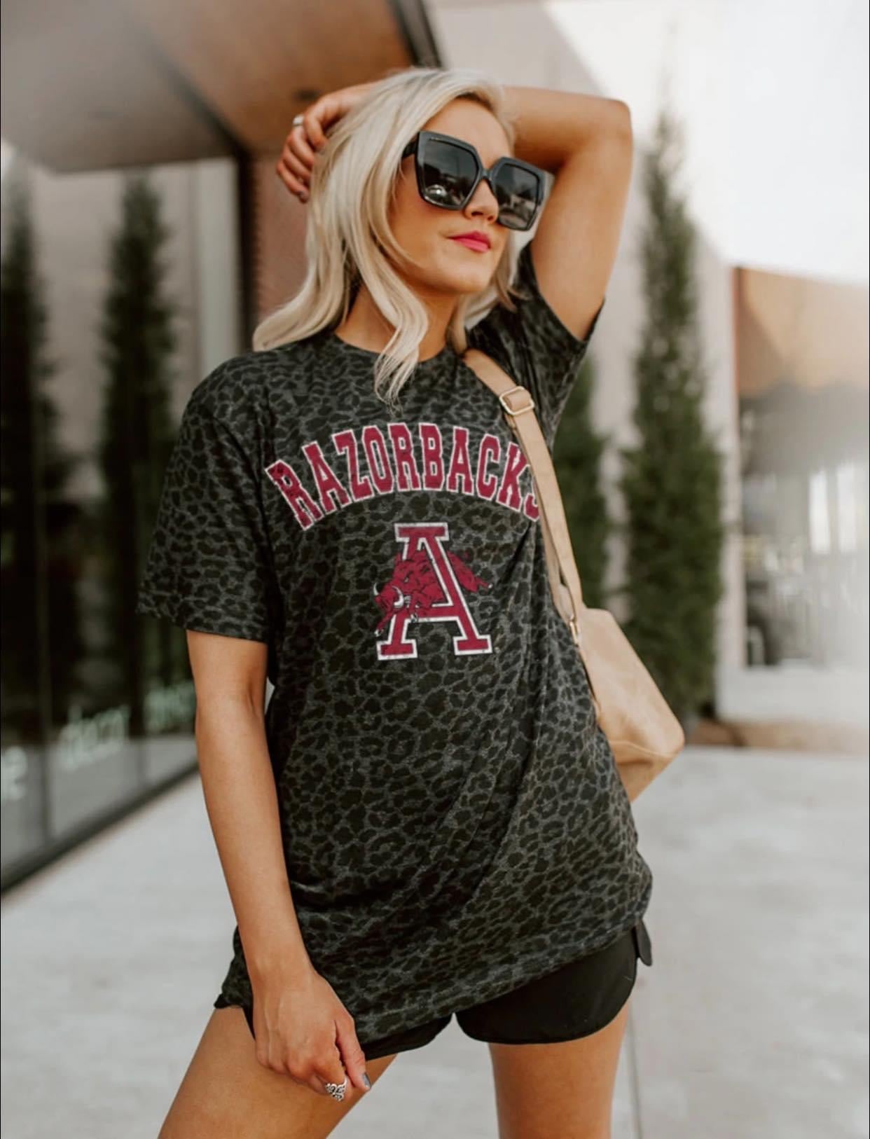 Arkansas Razorbacks Leopard Print Graphic Tee