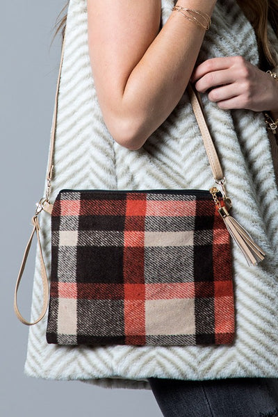 Plaid Cross Body Clutch Wristlet