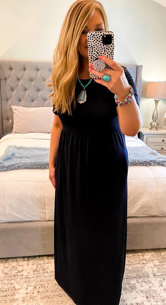 Dark Navy Short Sleeve Maxi Dress