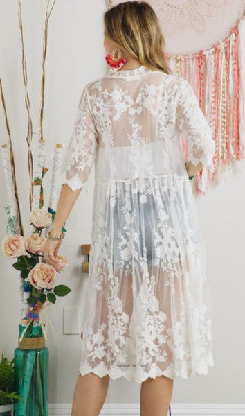 White Lace Kimono Duster