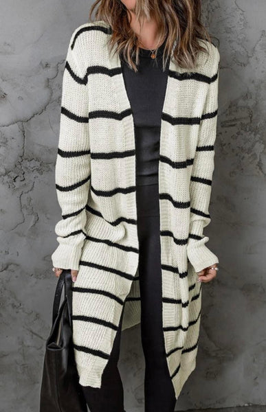 Ivory Black Knit Stripe Brooklyn Cardigan