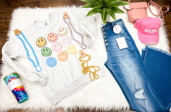 Retro Multi Color Smiley Cozy Sweatshirt