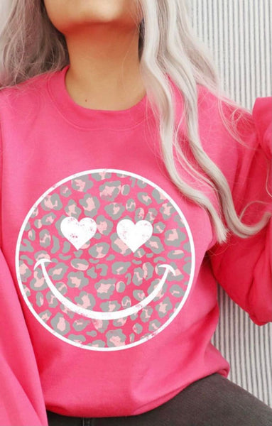 Pink Smiley Crew Neck Sweatshirt