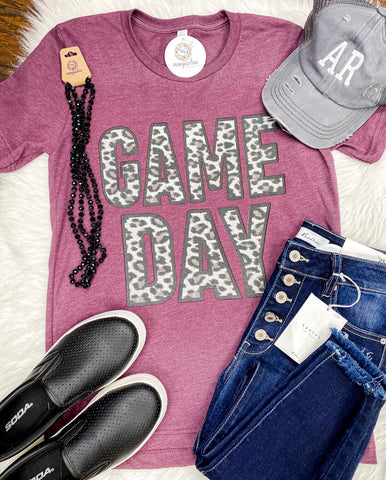 Leopard Game Day Tee Maroon