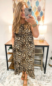 Ruffle Hem Leopard Print Maxi Dress
