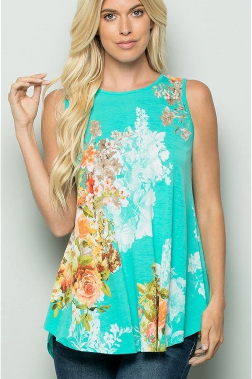 Mint Floral Flowy Tank