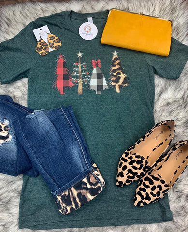 Heather Forest Leopard & Plaid Christmas Tee