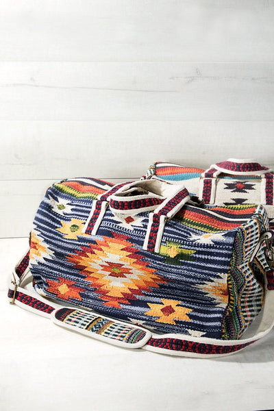 Handwoven Aztec Print Weekender Bag