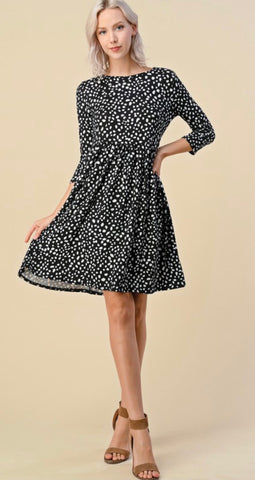 Black Dotted Leopard Babydoll Dress
