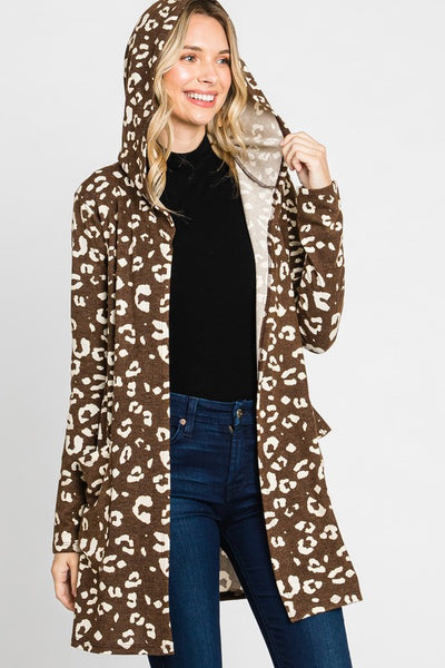 Mocha Leopard Print Hooded Sweater Cardigan
