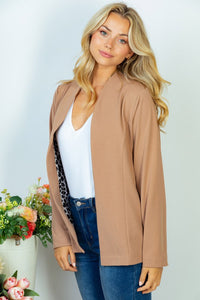 Solid Leopard Lined Lapelless Blazer Taupe