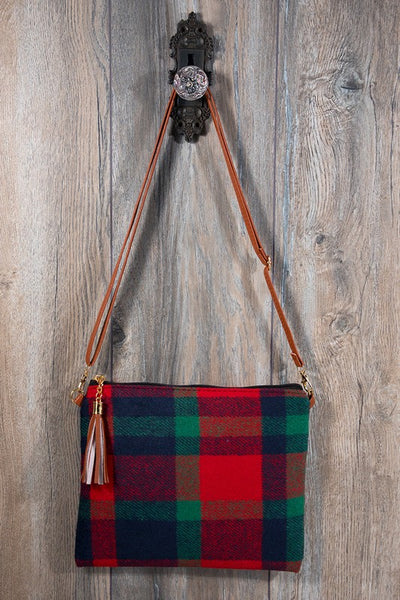 Plaid Cross Body Clutch Wristlet