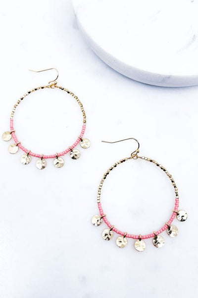 Seed Bead & Disc Hoop Earring