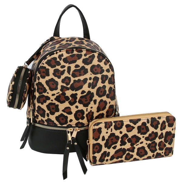 Color Block 3-In-1 Leopard Backpack Set