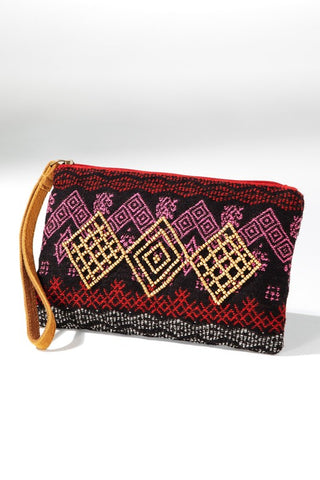 Boho Burgundy & Gold Beaded Pouch