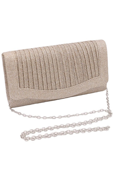 Pleated Shimmer Chain Strap Clutch