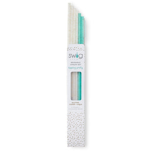 SWIG Clear Glitter + Aqua Straw Set