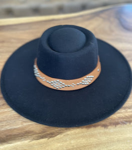 Studded Belt Wide Brim Hat