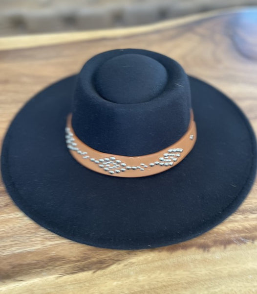 Studded Belt Wide Brim Hat