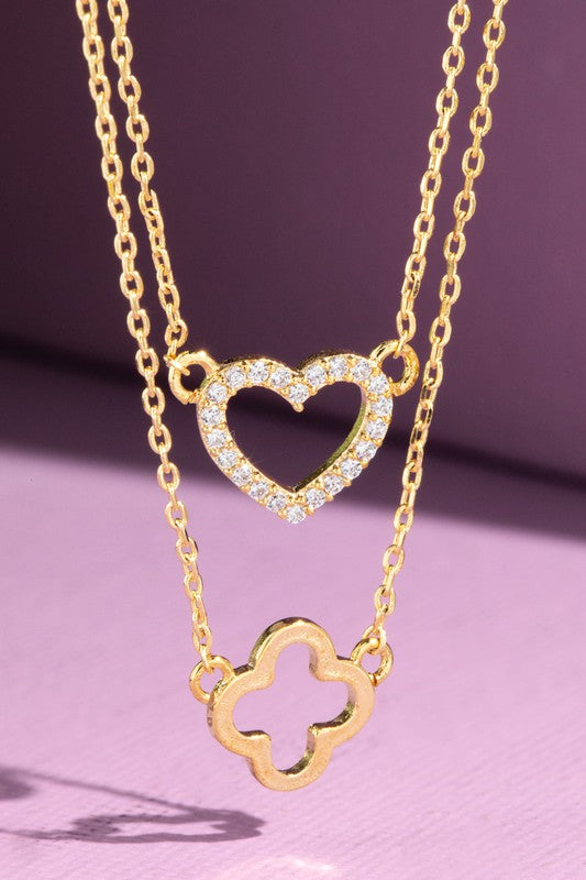 Heart & Clover Layered Pendant Necklace