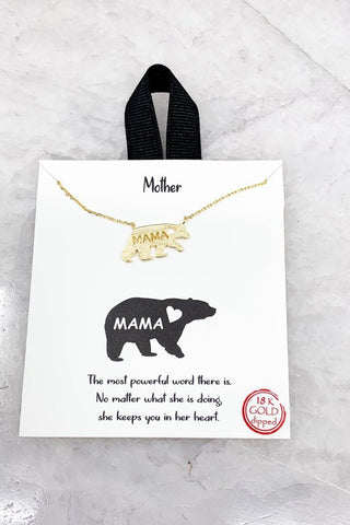 Brushed 18K Gold Dipped Mama Bear Necklace