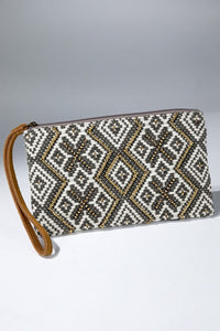 Boho Grey & Gold Beaded Pouch
