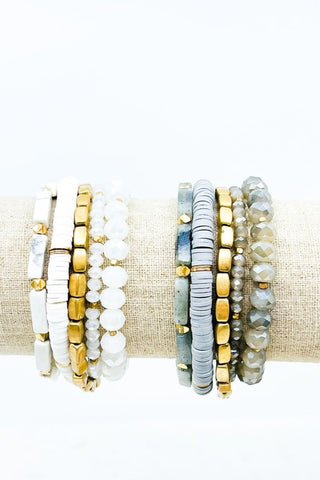 Semi Precious Stone & Rubber Bead Disc Bracelet Set