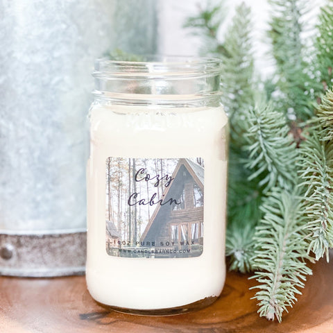 Cozy Cabin 16oz Mason Jar Soy Candles