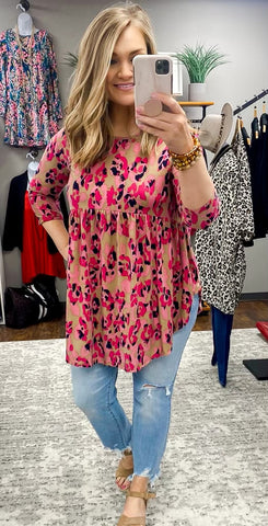 Fuchsia & Pink Leopard Babydoll Tunic