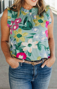 Palm Springs Green Floral Top