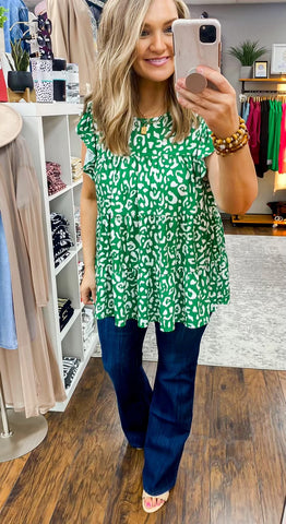 Kelly Green Dotted Leopard Tiered Top