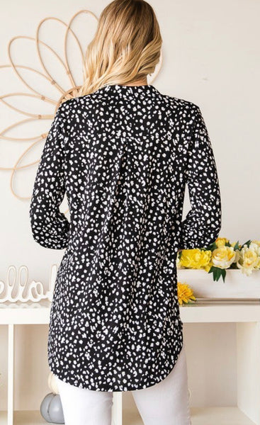 Black Ivory Leopard Dotted Collar Top