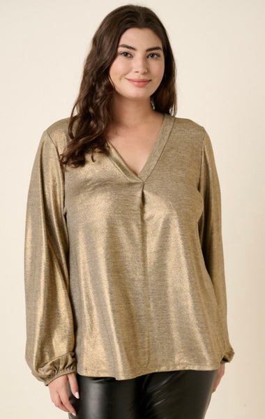 Sparkle Shimmer Balloon Sleeve Blouse Gold