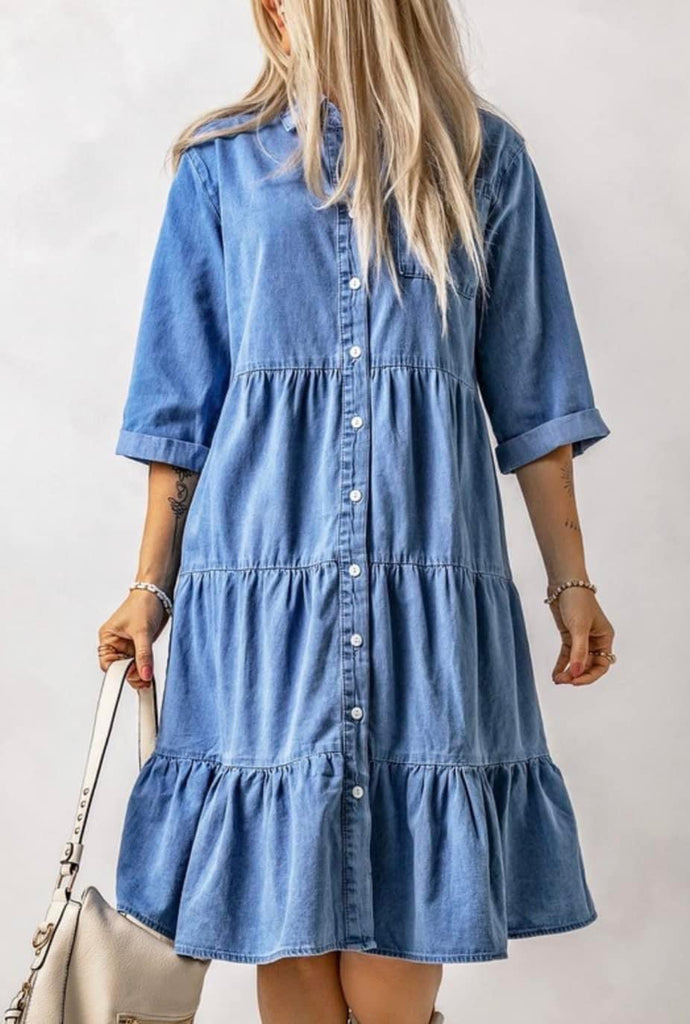 Buy online Blue Denim Ruffle Dress from western wear for Women by  Stylestone for ₹949 at 55% off | 2024 Limeroad.com