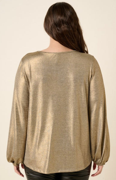 Sparkle Shimmer Balloon Sleeve Blouse Gold