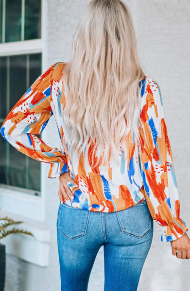 Multi Color Balloon Sleeve Top