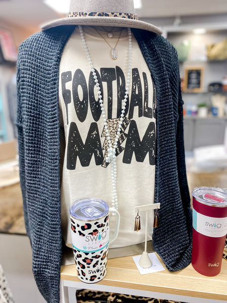 Football Mom Leopard Lightening Bolt Tee