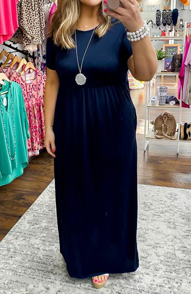 Dark Navy Short Sleeve Maxi Dress