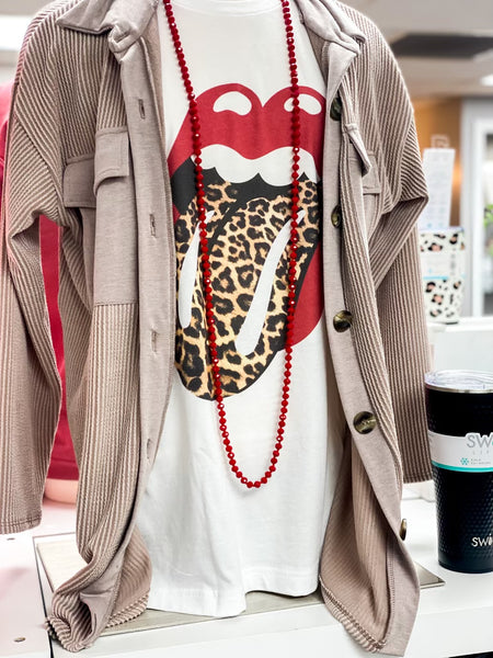 Rolling Stones Leopard Print Tongue Tee (White)
