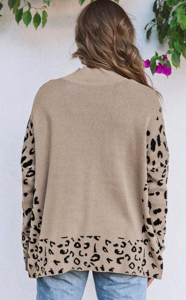 Taupe Leopard Side Slit Sweater