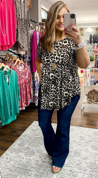 Leopard Short Sleeve Babydoll Top