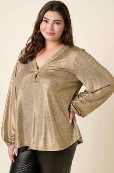 Sparkle Shimmer Balloon Sleeve Blouse Gold