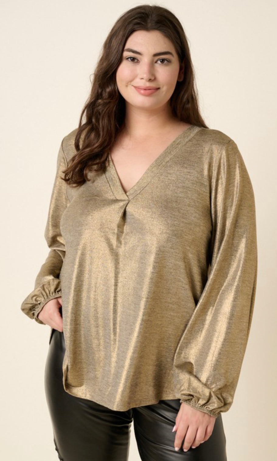 Sparkle Shimmer Balloon Sleeve Blouse Gold