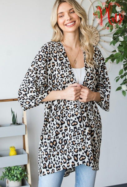 Ivory Leopard Print Kimono Cardigan